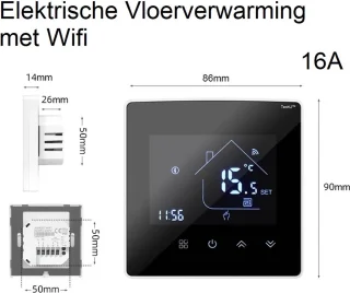 TechU™ Slimme Thermostaat Max Elektrische Vloerverwarming Zwart-Wit