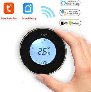 TechU™ Smart Thermostaat Round Zwart - Elektrische Vloerverwarming
