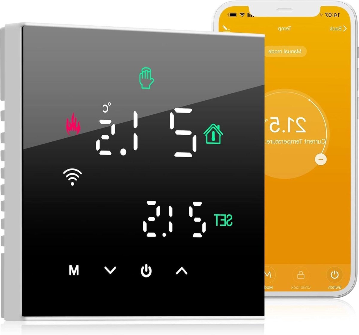 De TGW60B-WIFI-WP Programmeerbare Thermostaat Zwart in één oogopslag