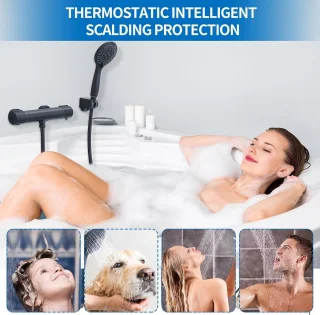 Thermostatische douchekraan zwart Oppervlaktemontage RVS