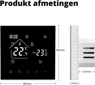 Tuya Slimme Thermostaat 220V Zwart Inclusief Vloersensor