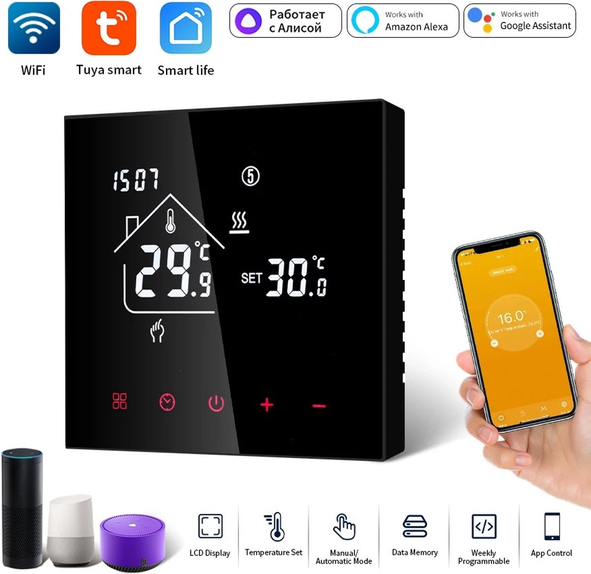 De Tuya Slimme Thermostaat Touchscreen voor Vloerverwarming en Boiler in één oogopslag