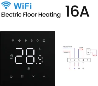 Tuya WiFi Slimme Thermostaat 16A Zwart