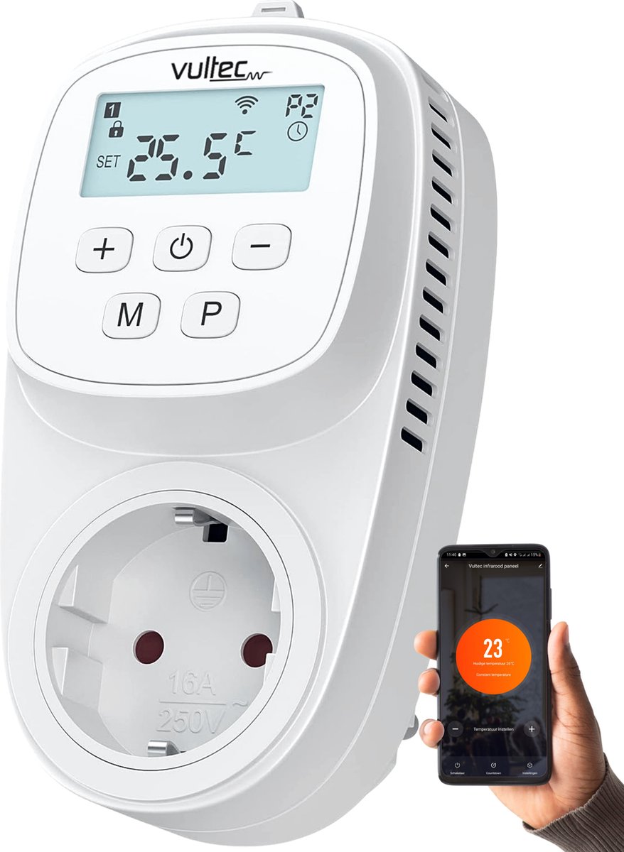 De Vultec Plug-in Wifi Thermostaat Stekker in één oogopslag