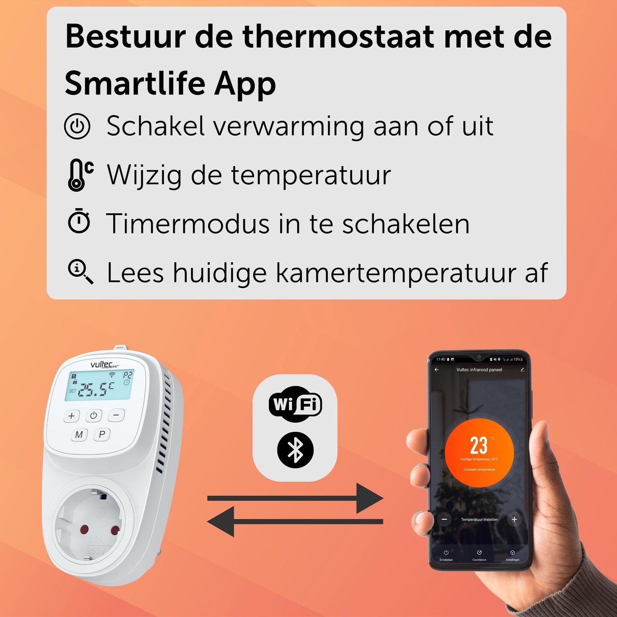 Wat vinden we goed aan de Vultec Plug-in Wifi Thermostaat Stekker