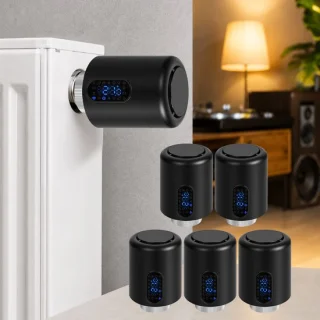 Wifi-radiatorthermostaat met app-bediening, zwart, 5-pack