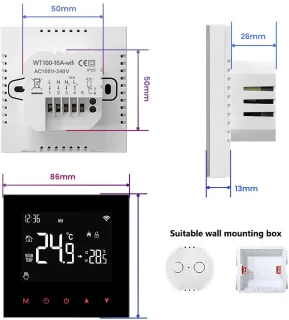Ynkkvre thermostaat voor elektrische vloerverwarming 16A