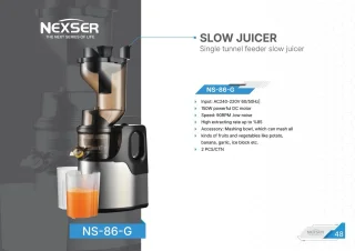 Nexser 150W Slow Juicer – Professionele Langzame Juicer met Grote Vulopening – RVS Mes & Zelfreinigend – Zilver