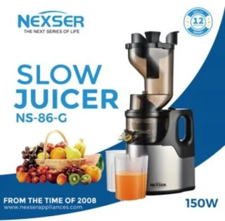 Nexser 150W Slow Juicer – Professionele Langzame Juicer met Grote Vulopening – RVS Mes & Zelfreinigend – Zilver
