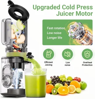 Sapcentrifuge Koud Pers Masticating Juicer met Grote Drinkopening - Efficiënte Slow Juice Extractor voor Fruit en Groenten, Eenvoudig schoon te maken