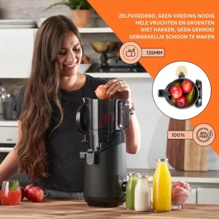 QPFO® Slowjuicer XL 1.8L - Elektrische Sapcentrifuge met Brede Toevoer - Groente en Fruit Juicer - Sinaasappelpers - Voor Hele Vruchten