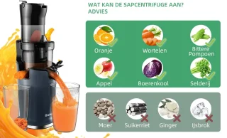 Studio Lyma Slowjuicer - Sapcentrifuge groenten en fruit - Brede invoer - BPA vrij Tritan - Zwart