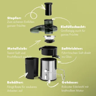 SNJY® Slowjuicer - Juice Maker - Extracteur De Jus - 400W - Zwart/RVS