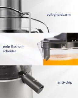 Kitchen Juicer - Slow Juicer - Extra Grote Vultrechter - Sapcentrifuge Voor Fruit En Groenten - BPA-Vrij - 3 Snelheden - 1200 Watt - Titanium Messen - Voor Gezonde En Verse Sappen - Zilver