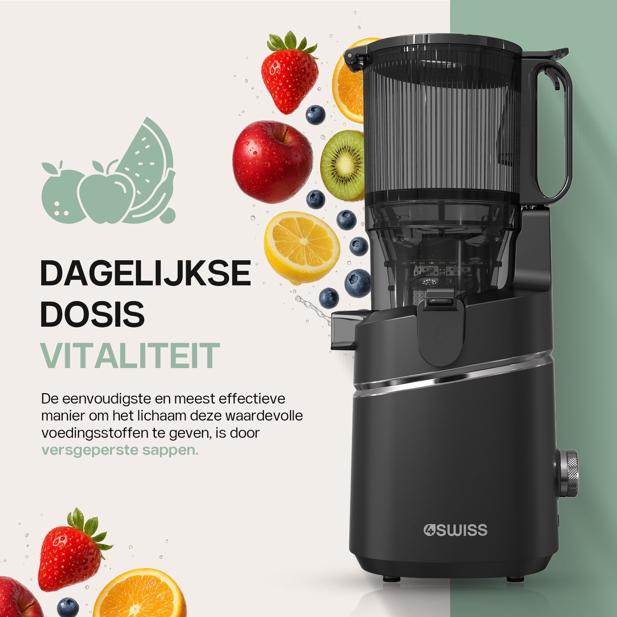 Wat vinden we goed aan de 4Swiss WB025 Slowjuicer Graphite