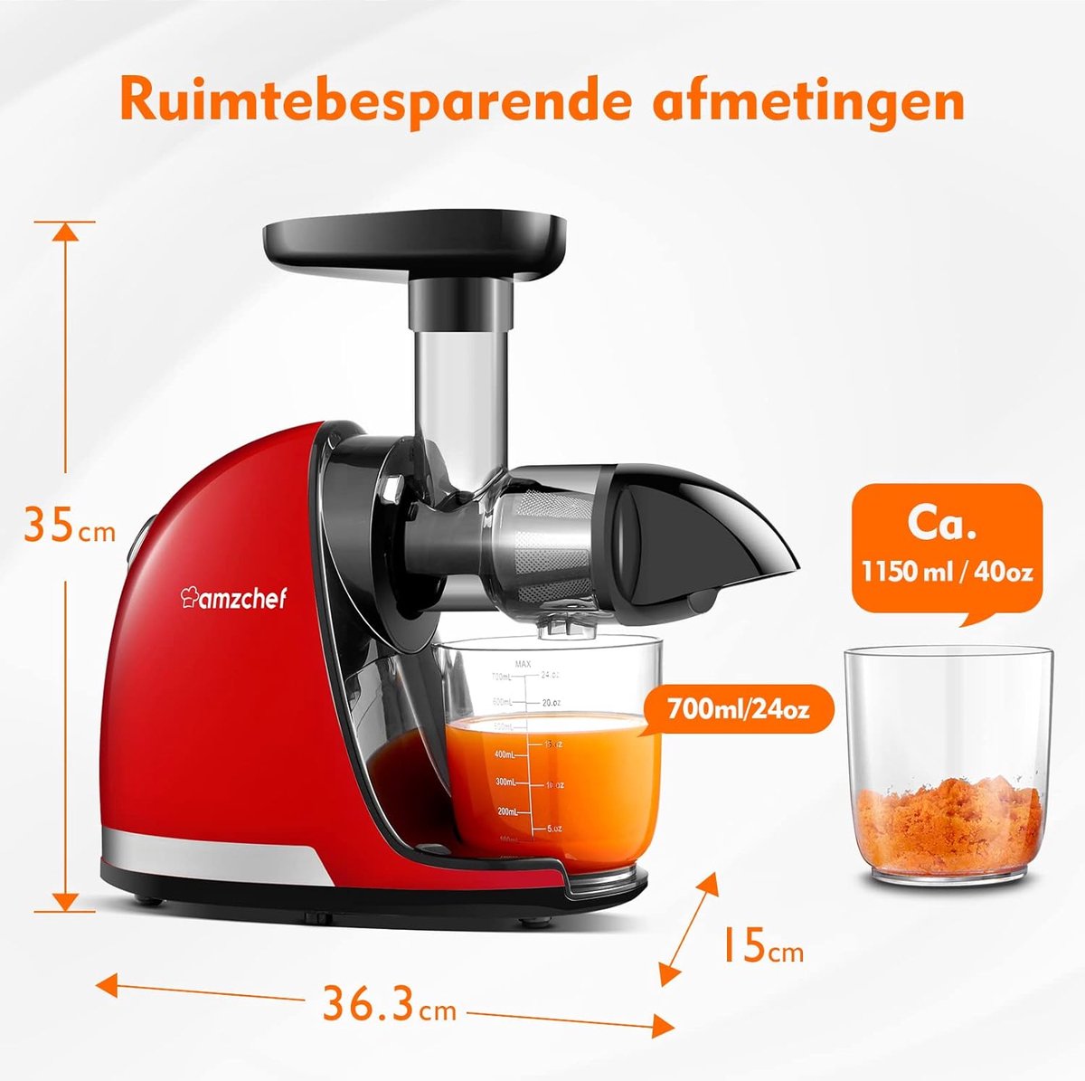 Wat vinden we goed aan de AMZCHEF Slow Juicer Rood