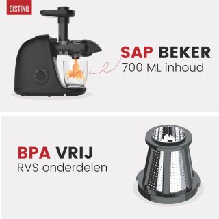 DistinQ Slowjuicer Zwart 700ml Sapbeker 1400ml Pulpreservoir