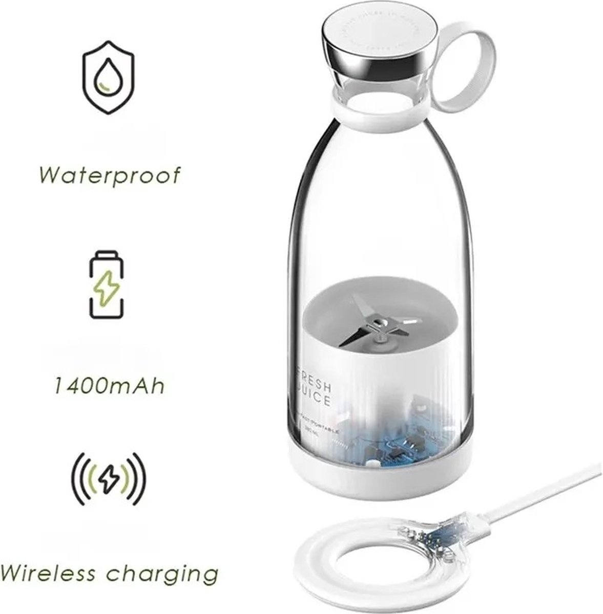 Elektrische Mini Blender 4 Messen Draadloos Oplaadbaar