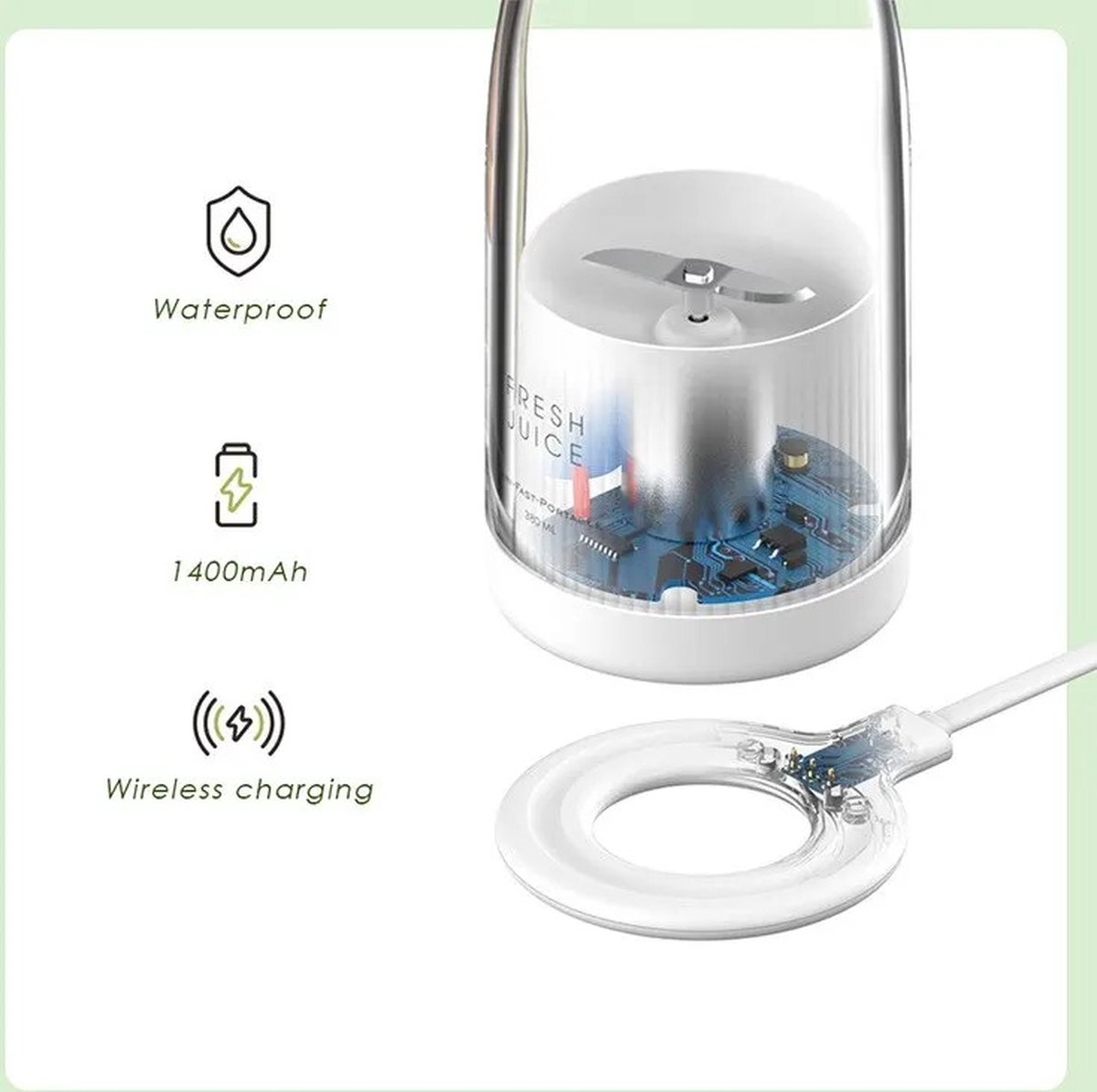 Elektrische Mini Blender 4 Messen Draadloos Oplaadbaar