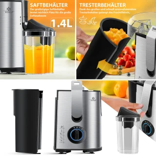 KESSER Slowjuicer 1100W Sapcentrifuge Zilver