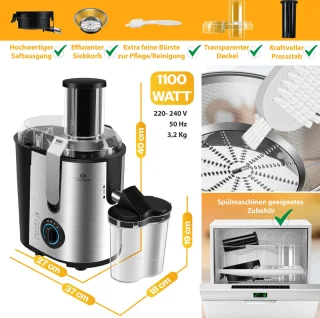 KESSER Slowjuicer 1100W Sapcentrifuge Zilver