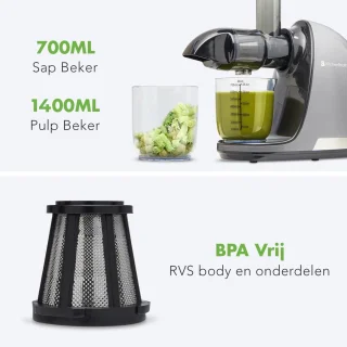 KitchenBrothers Slowjuicer Groenten- en Fruitpers 700ml Grijs