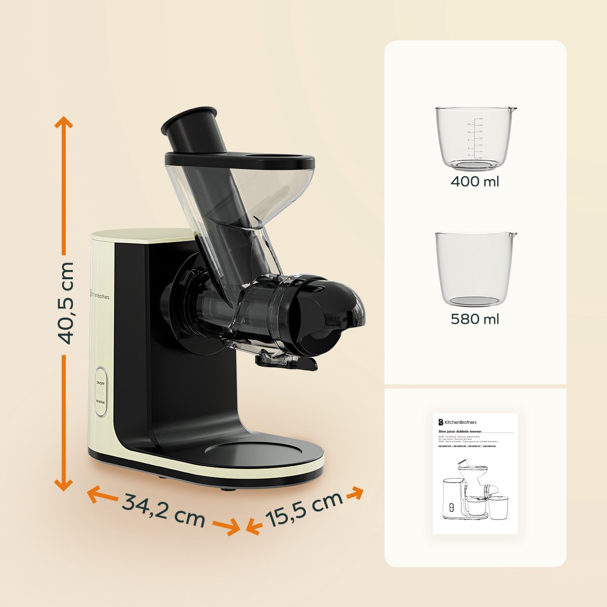 KitchenBrothers Slowjuicer Groenten- en Fruitpers Champagne