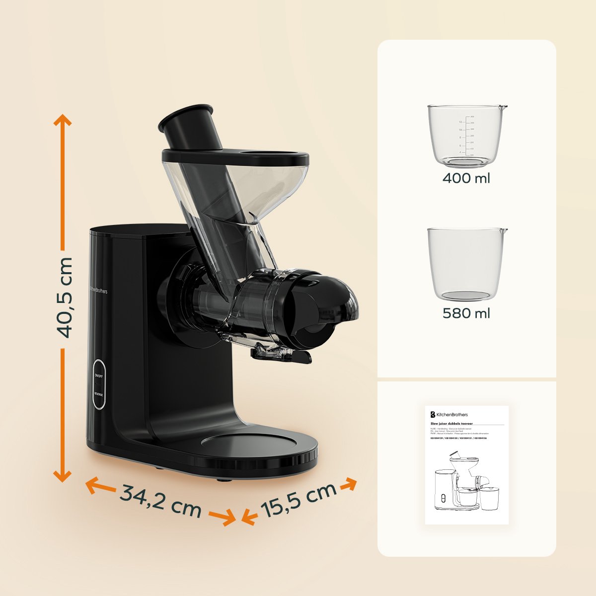 KitchenBrothers Slowjuicer Groenten- en Fruitpers Zwart