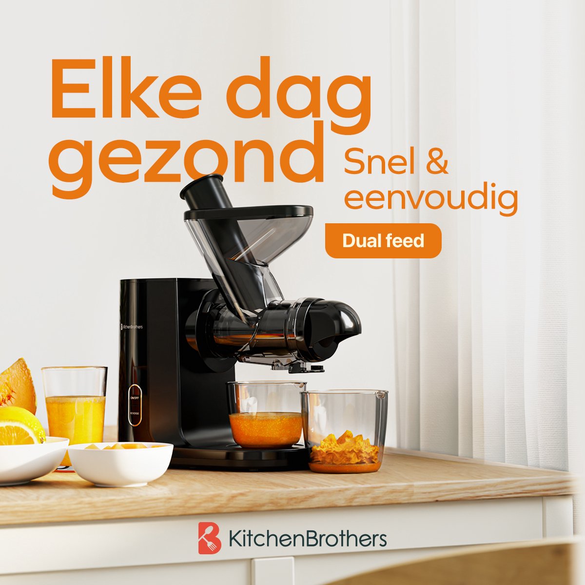 KitchenBrothers Slowjuicer Groenten- en Fruitpers Zwart
