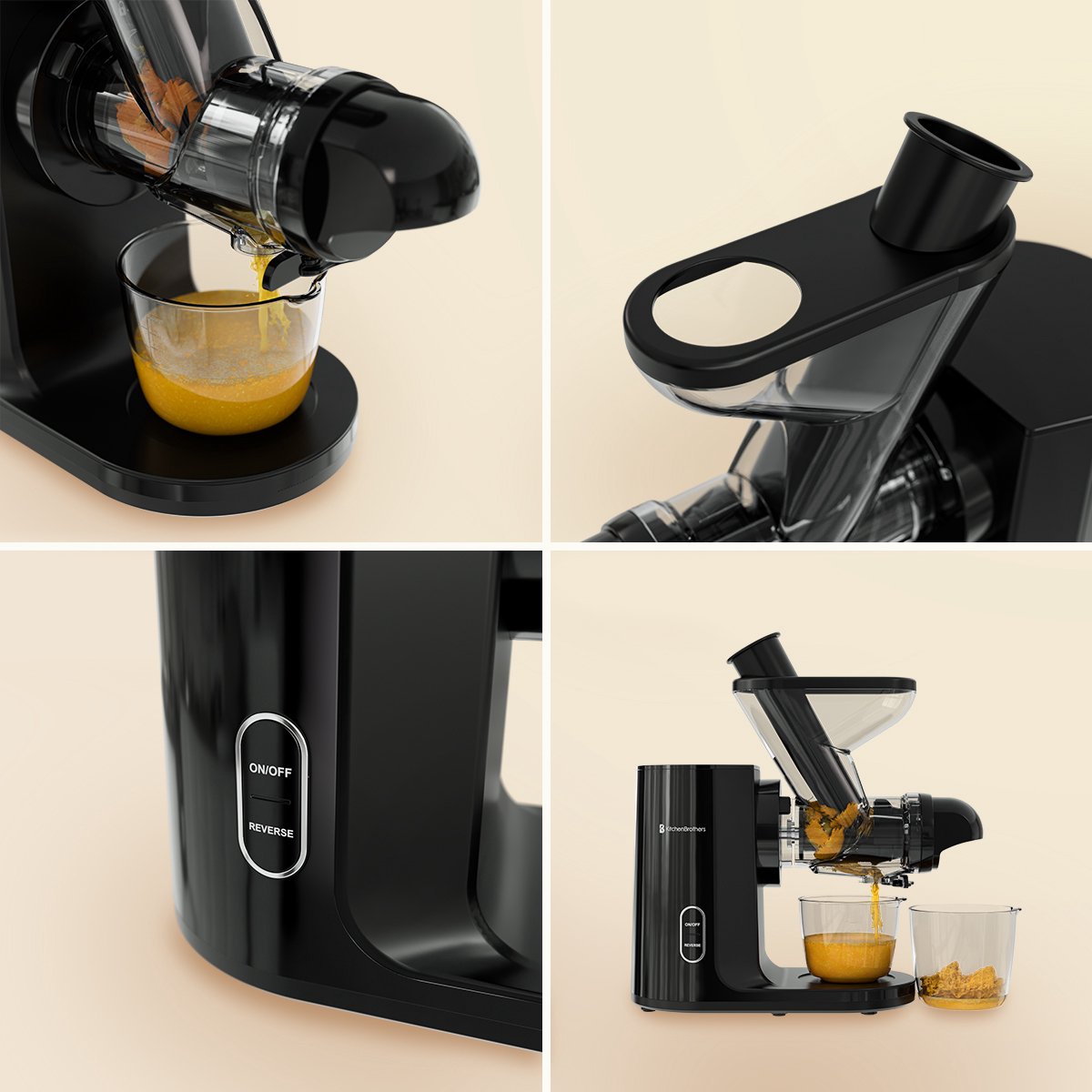 KitchenBrothers Slowjuicer Groenten- en Fruitpers Zwart