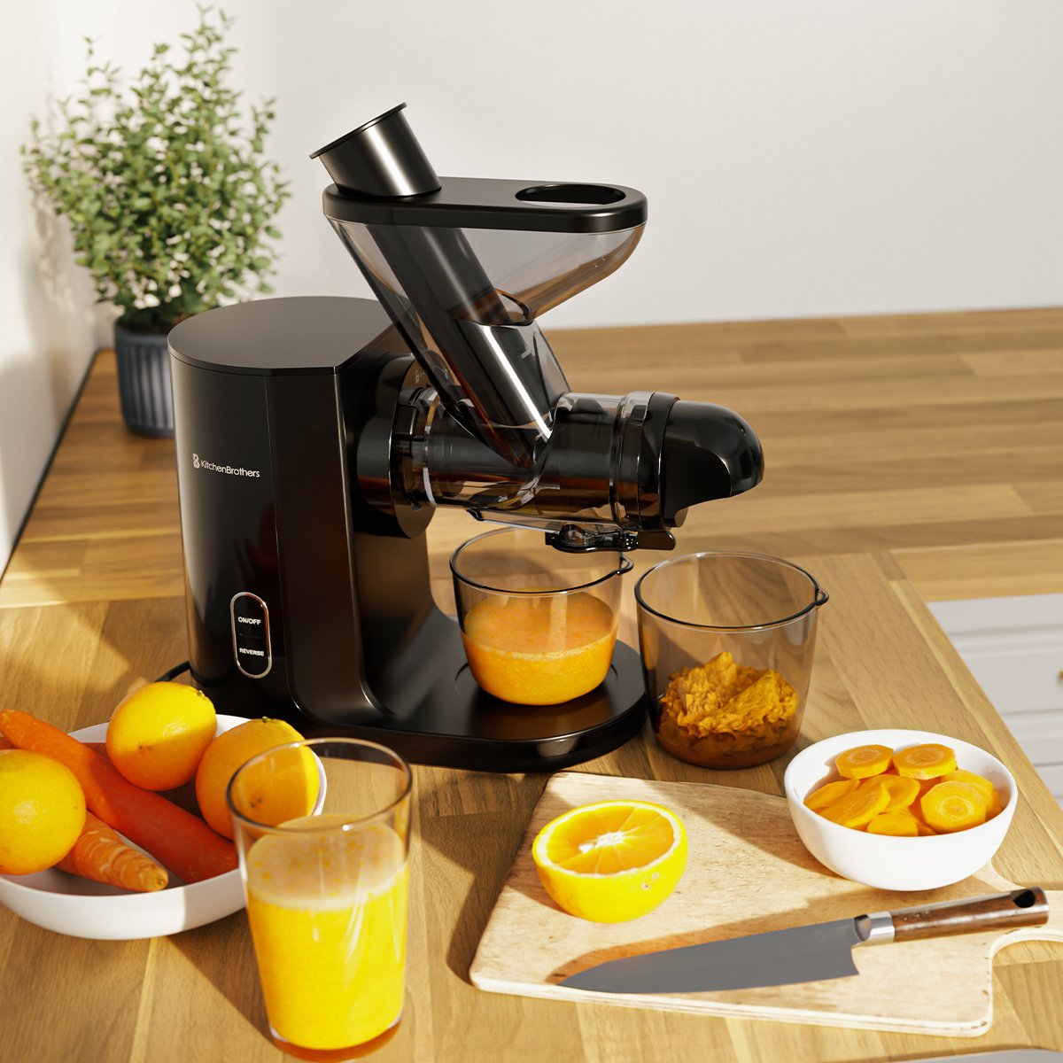 KitchenBrothers Slowjuicer Groenten- en Fruitpers Zwart