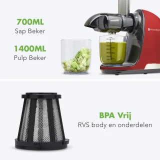 KitchenBrothers Slowjuicer Juicer 700ml Rood