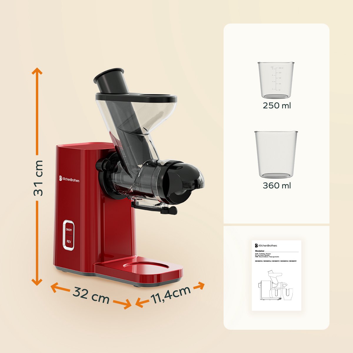 KitchenBrothers Slowjuicer Mini Rood 400 ml