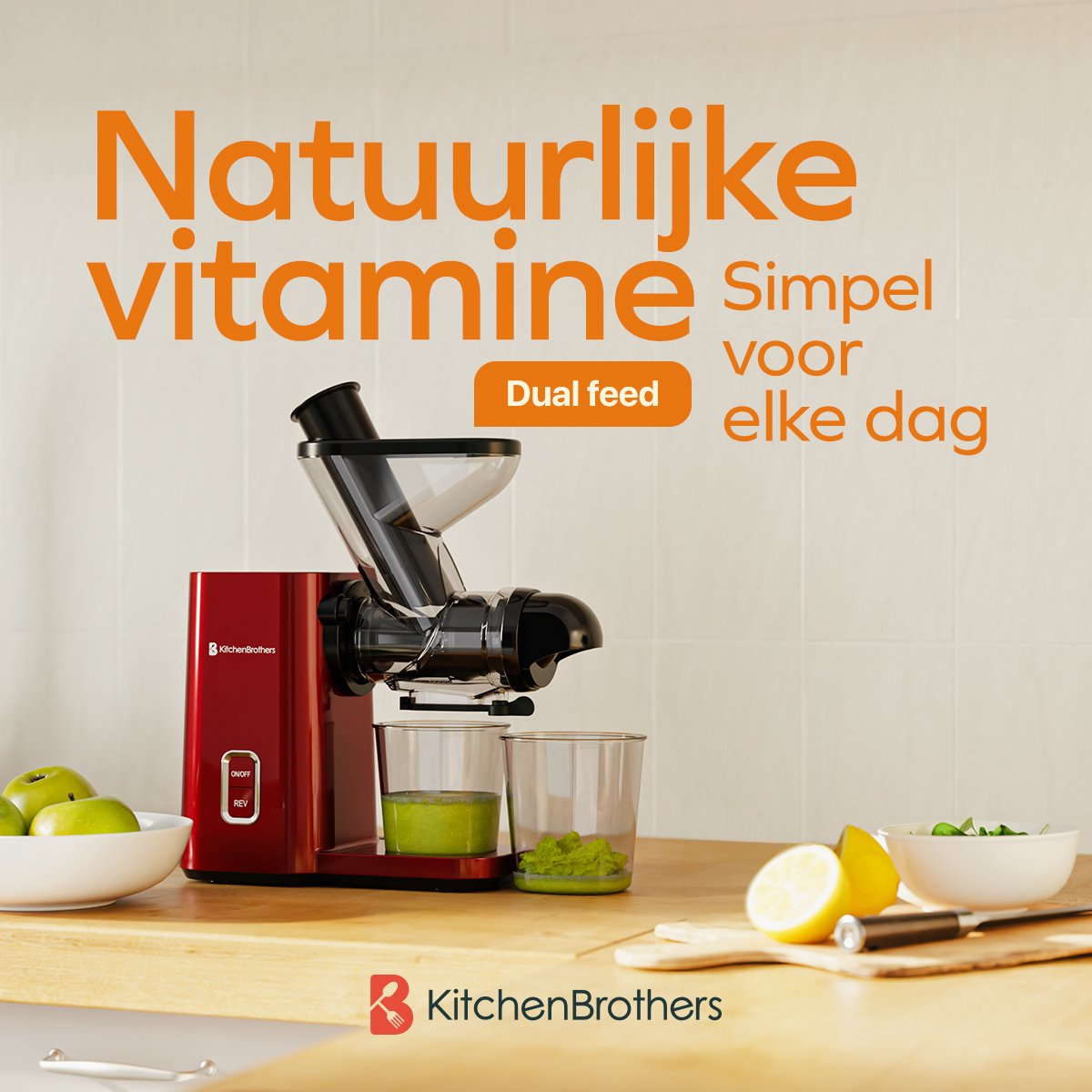 KitchenBrothers Slowjuicer Mini Rood 400 ml