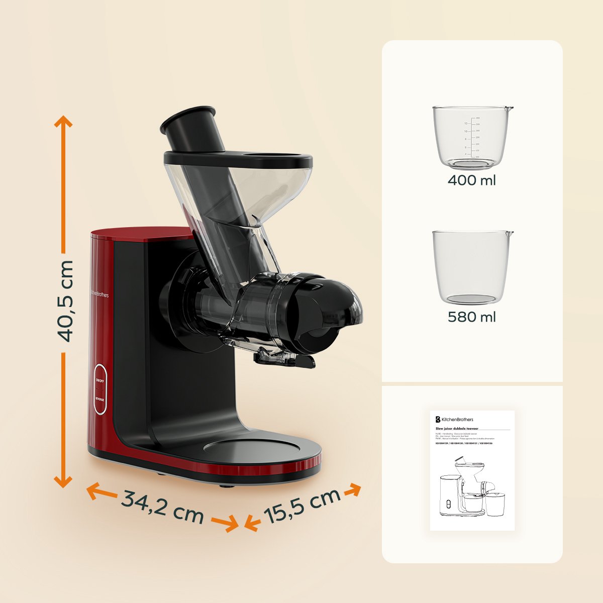 KitchenBrothers Slowjuicer Rood 400 ml