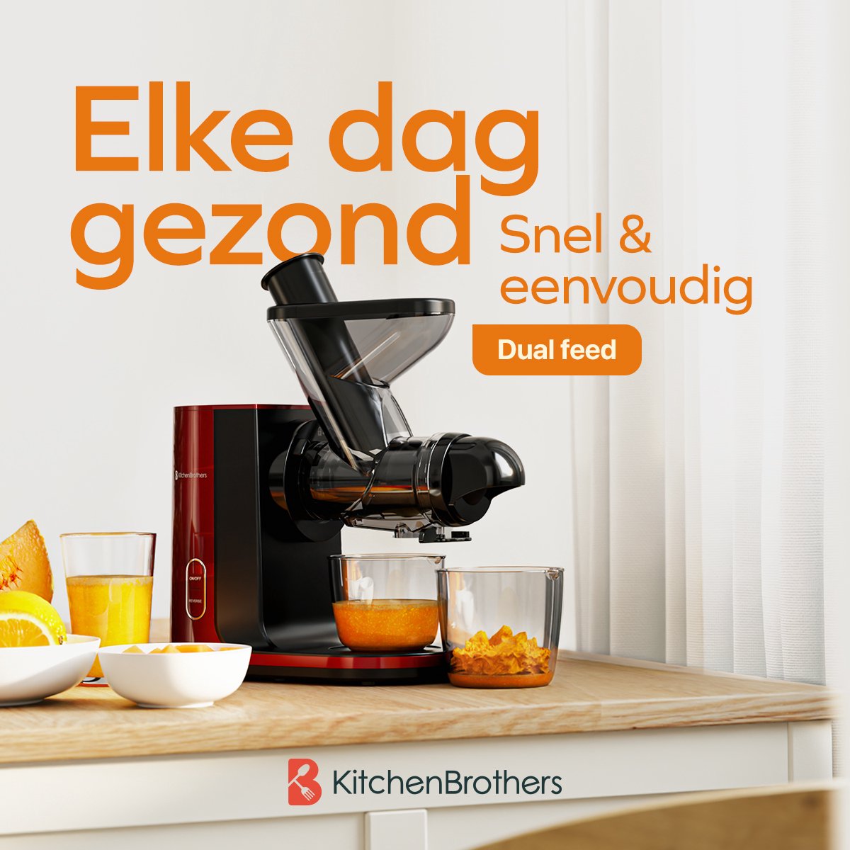 KitchenBrothers Slowjuicer Rood 400 ml