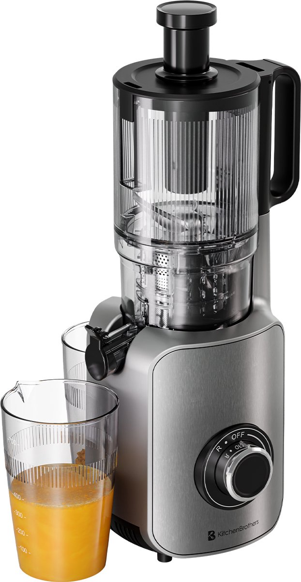 De KitchenBrothers Slowjuicer Verticaal 750 ml Grijs in één oogopslag