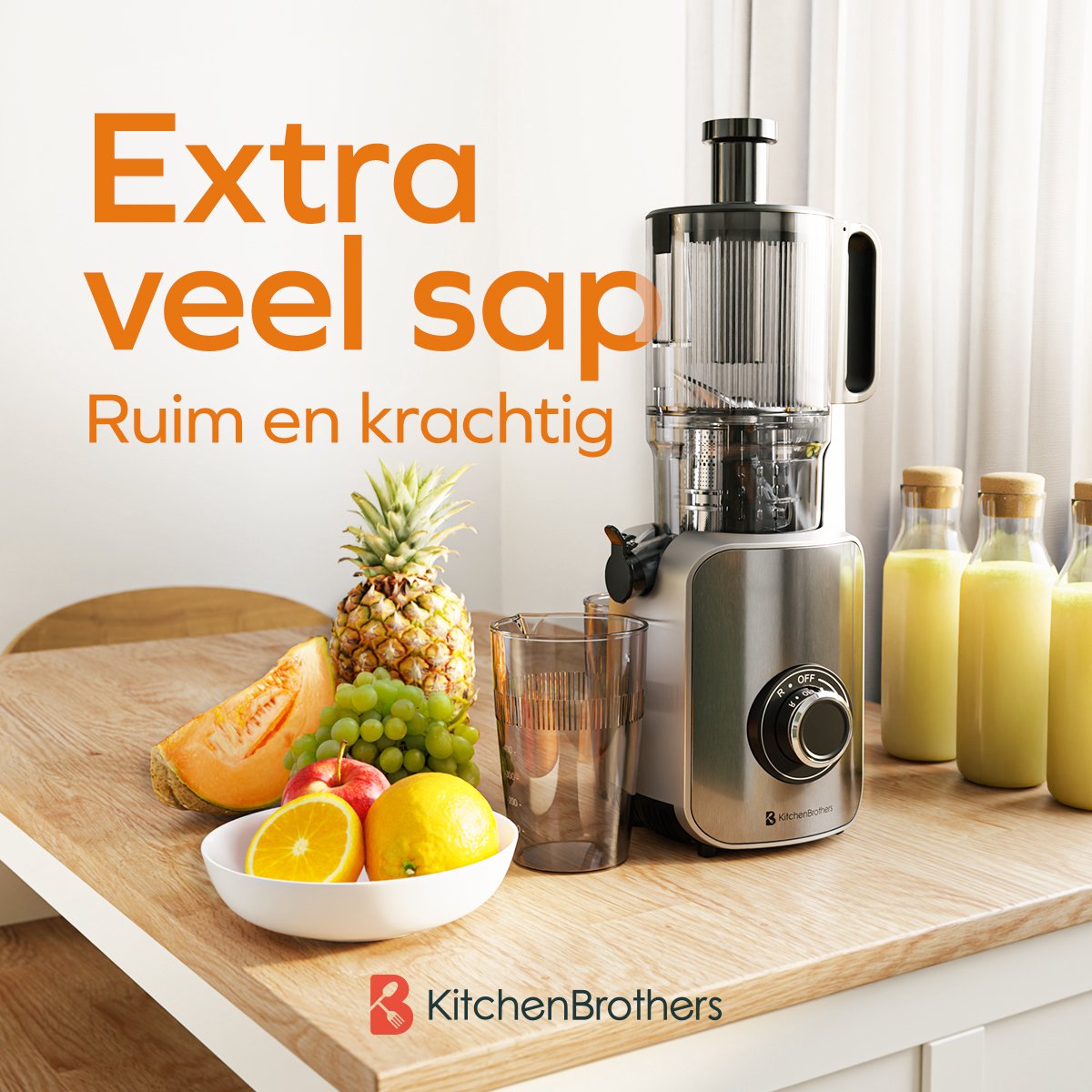 Wat vinden we goed aan de KitchenBrothers Slowjuicer Verticaal 750 ml Grijs