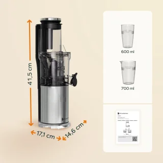 KitchenBrothers Slowjuicer Verticaal 750ml Grijs