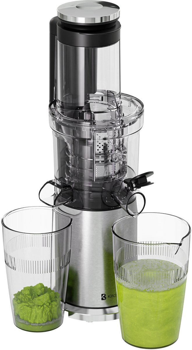 De KitchenBrothers Slowjuicer Verticaal 750ml Grijs in één oogopslag
