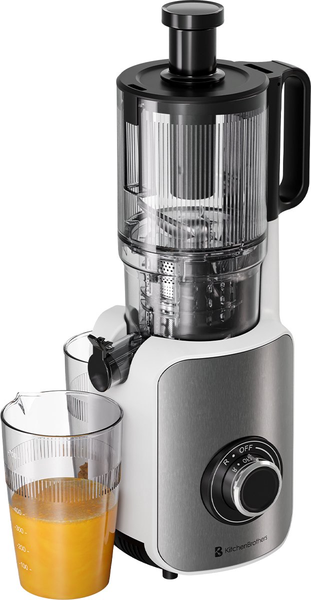 De KitchenBrothers Slowjuicer Verticaal 750ml Pearl White in één oogopslag
