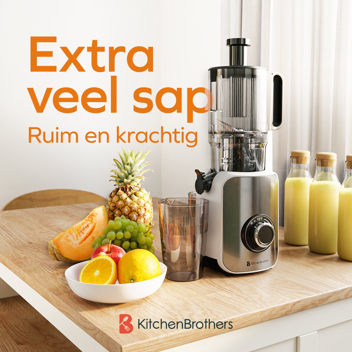 Wat vinden we goed aan de KitchenBrothers Slowjuicer Verticaal 750ml Pearl White