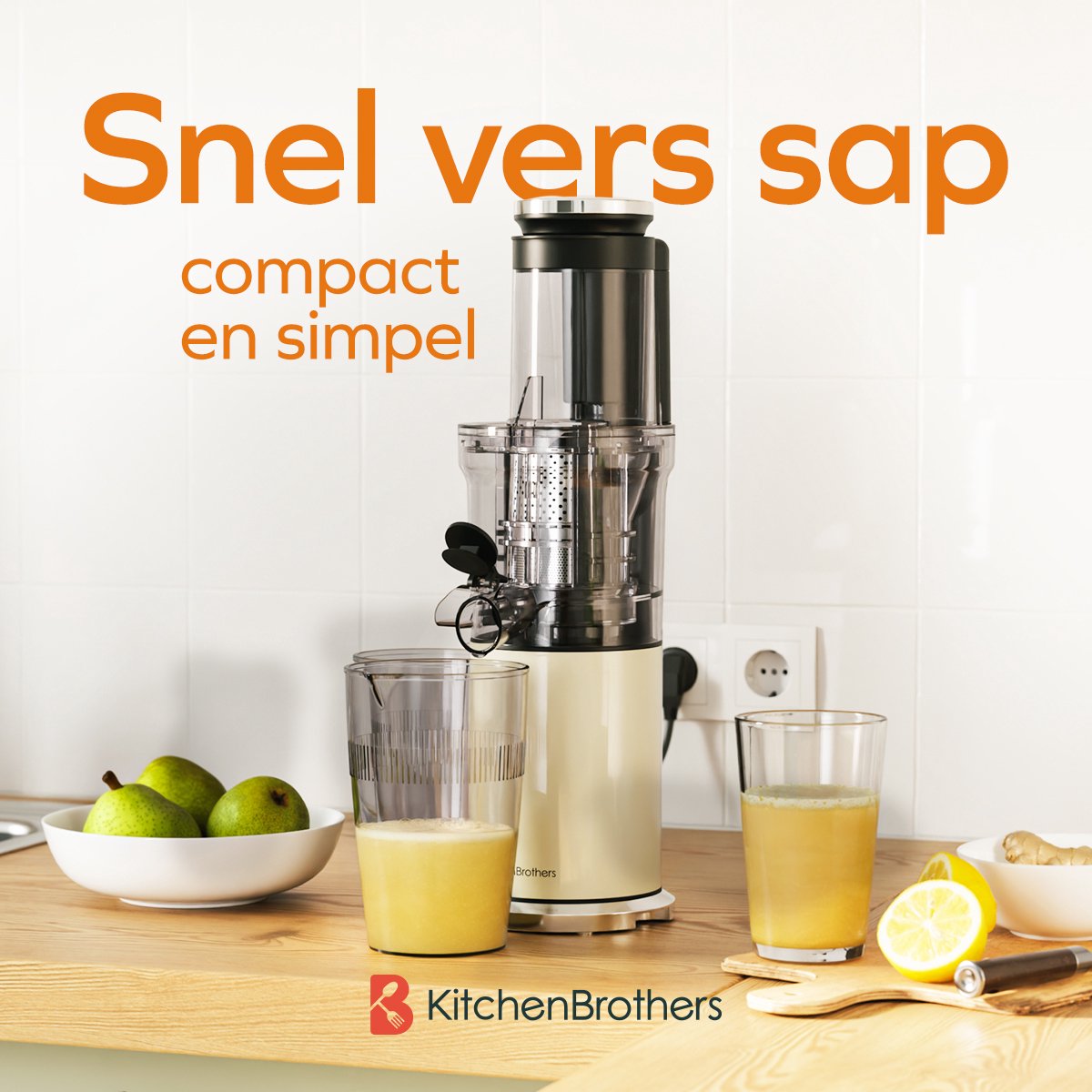 Wat vinden we goed aan de KitchenBrothers Slowjuicer Verticaal Champagne