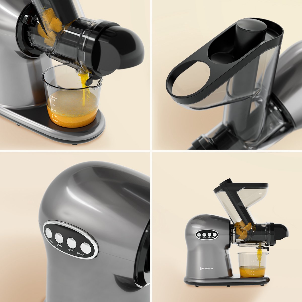 KitchenBrothers Slowjuicer XL Groenten- en Fruitpers Grijs