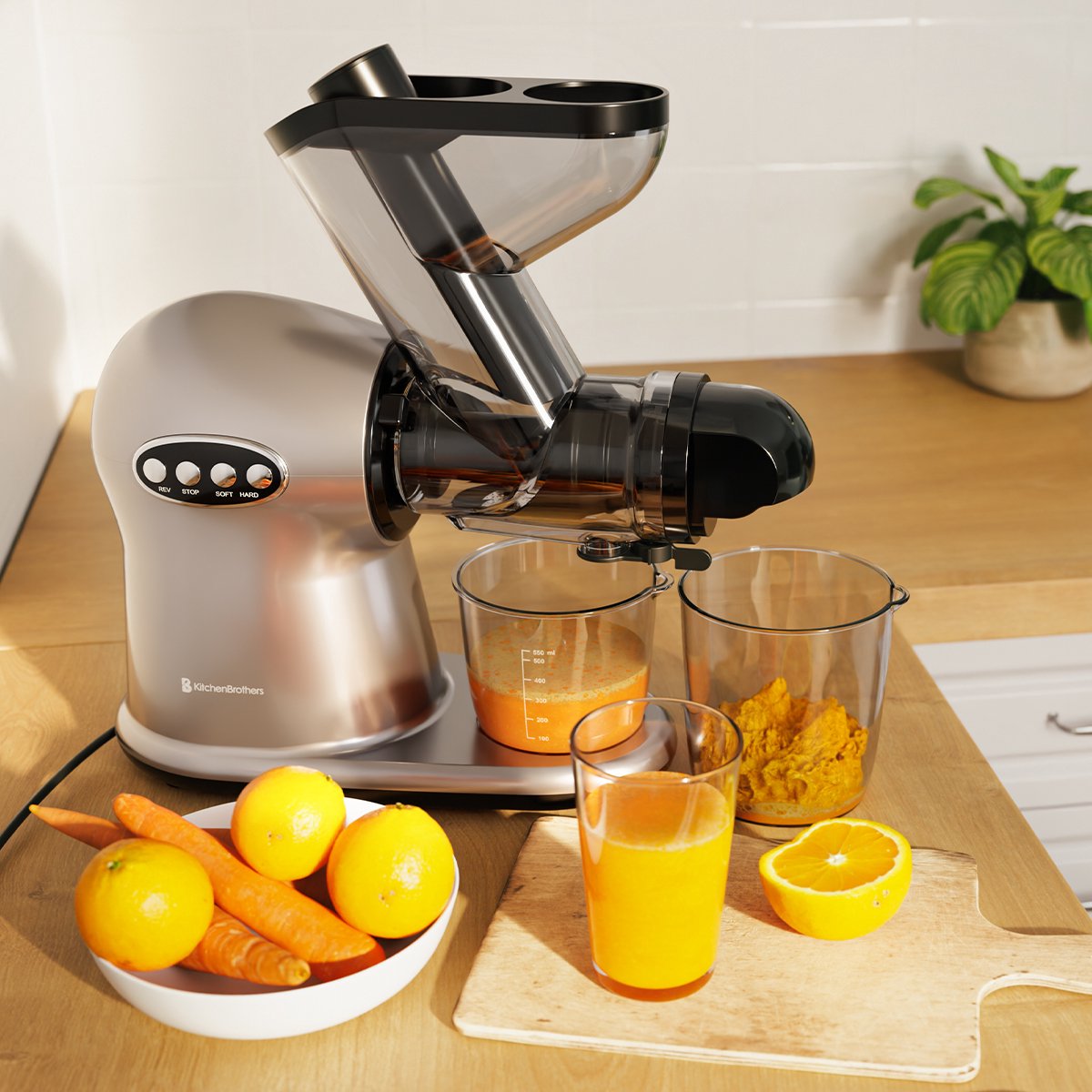 KitchenBrothers Slowjuicer XL Groenten- en Fruitpers Grijs