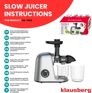 Klausberg KB-7868 Slow Juicer Grijs