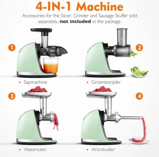 Koudpers Slow Juicer Masticerende Sapmachine Mintgroen A+++