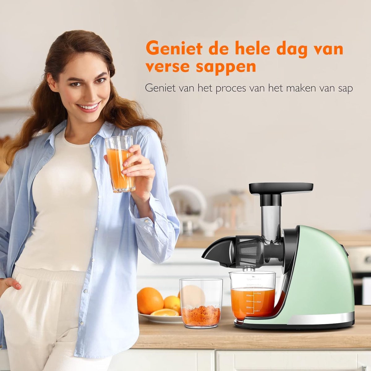 Koudpers Slow Juicer Masticerende Sapmachine Mintgroen A+++