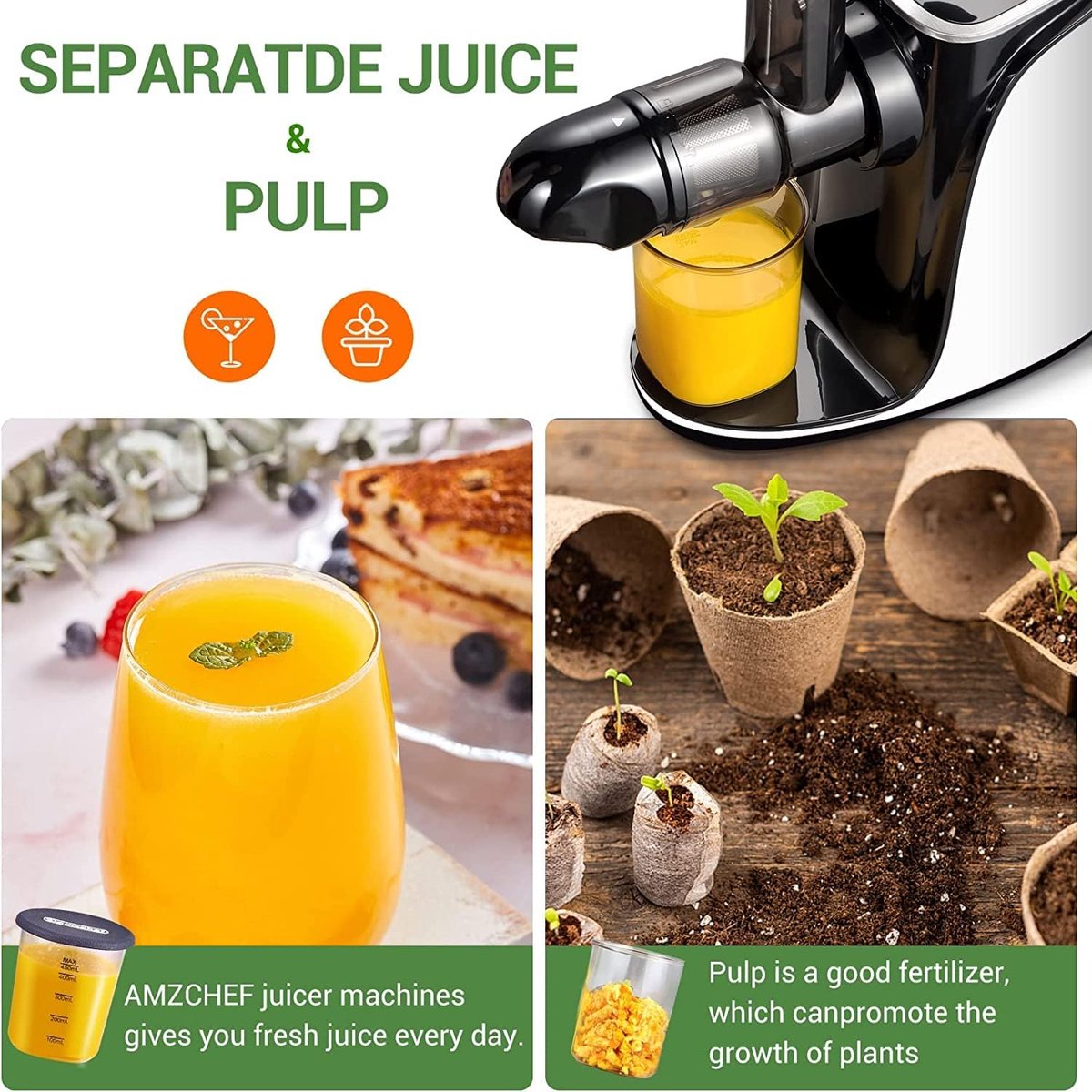 Wat vinden we goed aan de RFWR® Cold Press Slow Juicer met Draagbare Fles en Twee Kopjes