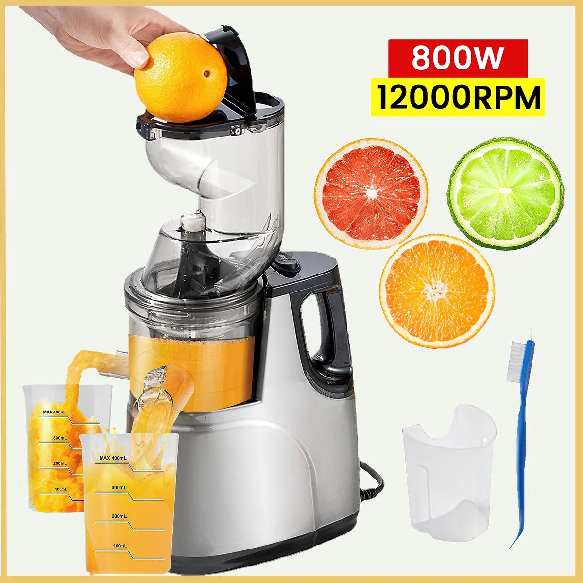 Sapcentrifuge Slow Juicer 500W met Grote Vulopening 8 cm